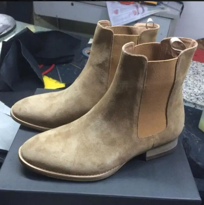 Autumn Winter Patchwork Cow Suede Men Chelsea Boots Slip On Shoes