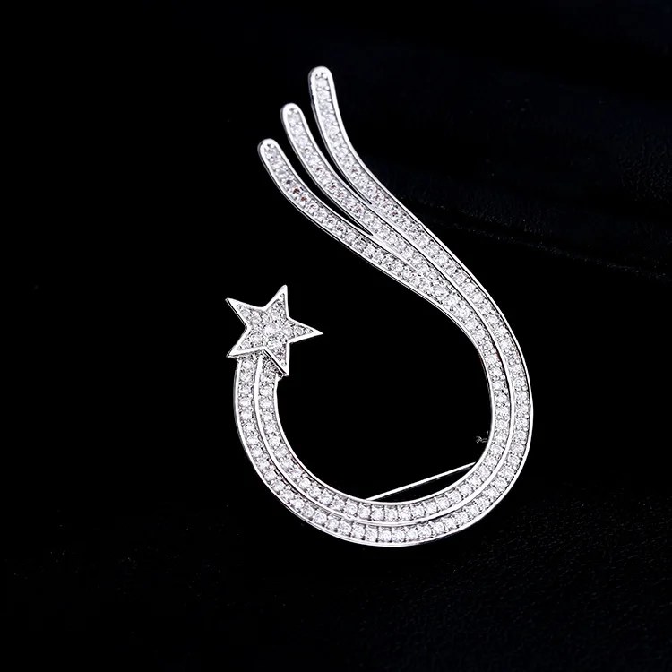 Trendy Micro Paved Cubic Zirconia Meteor slipped Comet Brooch Pin Jewelry Women Accessories | Украшения и аксессуары