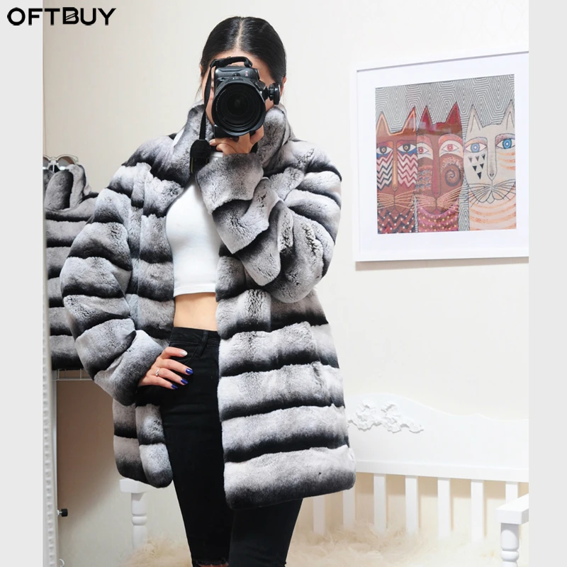 Женская Удлиненная шуба из натур. Меха OFTBUY повседневная утолщенная натурального