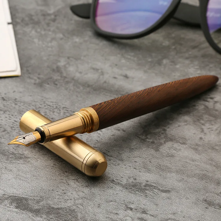 Luxury Brass Fountain Pen Office 0.7mm Ink Pen Student Wood Calligraphy Pens For School Writing Stationery Supplies