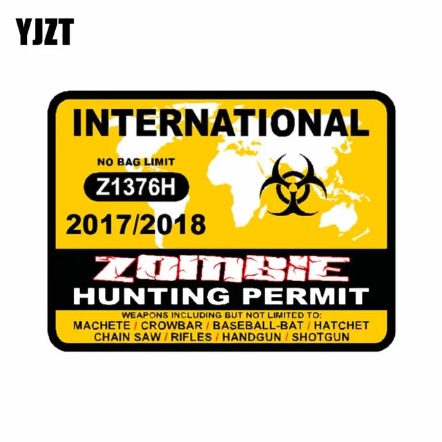 Best Offers YJZT 10.2CM*7.6CM Car Sticker INTERNATIONAL Zombie Hunting Permit 2017 Australia Canada Car Window Reflective Decal C1-7370