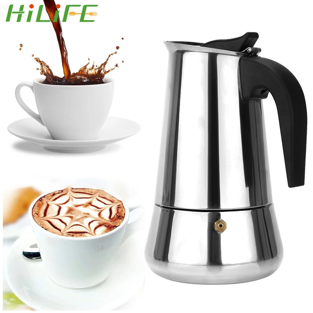 HILIFE الفولاذ المقاوم للصدأ 300 مللي/450 مللي إبريق قهوة أدوات مطبخ Coffeeware موكا صانع القهوة إبريق الشاي HILIFE الفولاذ المقاوم للصدأ 300 مللي/450 مللي إبريق قهوة أدوات مطبخ Coffeeware موكا صانع القهوة إبريق الشاي