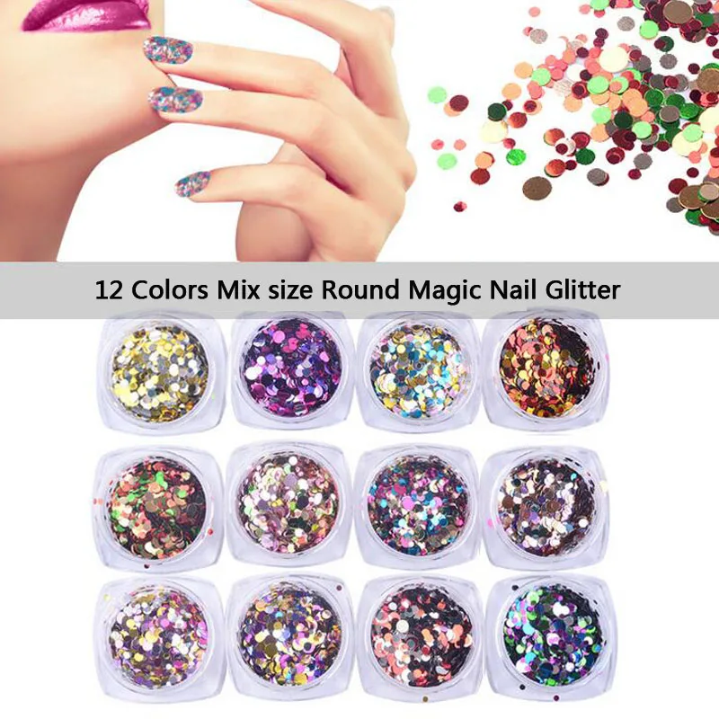 

12pcs/set Nail Art Glitter DIY 3D Mixed color Round Shapes Confetti Sequins Acrylic Tips UV Gel Manicure Tools