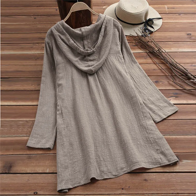 New Fashion Summer Women Brief Casual Daily Hooded Pocket Loose Blouse Button Plus Size Cotton T-Shirt Top #4F01  (1)