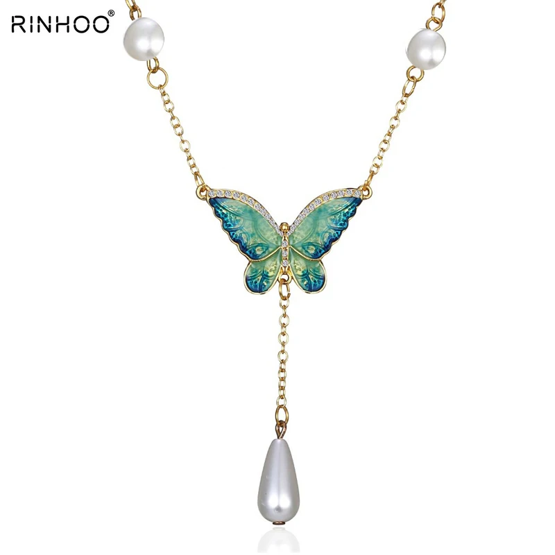 

Wholesale Antique Gold Pendant Necklace Crystal Butterfly Natural Stone Long Necklace Chain For Women Best Gift