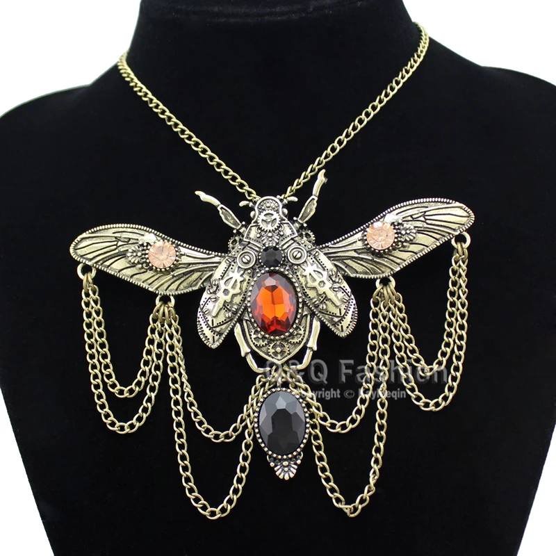 Vintage Khepri Scarab Beetle Pendant Overwatch Choker font b Steampunk b font Big Statement Chain Rhinestone