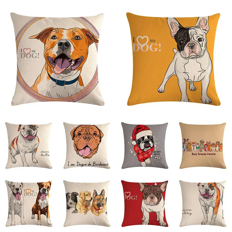 

45cmx45m pet American bulldog new cotton linen dogue de Bordeaux cushion cover home sofa decoration hug pillowcase ZY1155