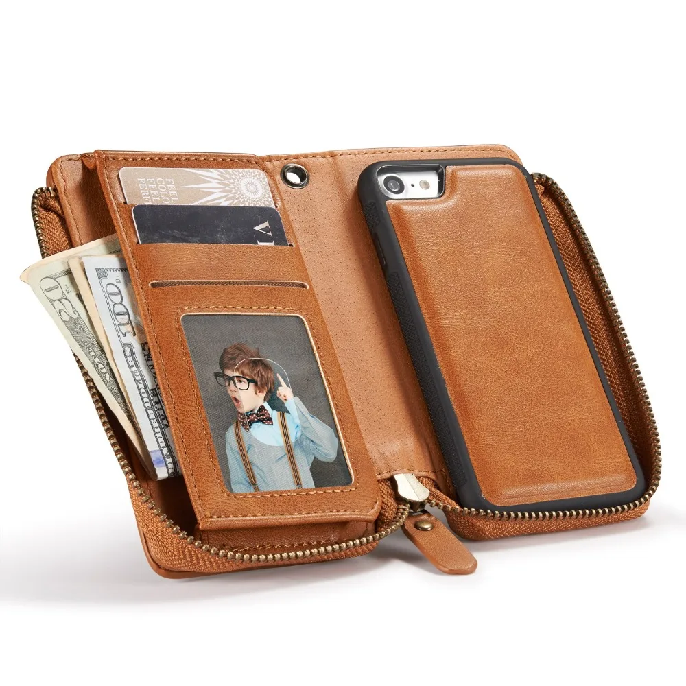 

Zipper Flip Wallet Case for iPhone 6 7 8 Plus X PU Leather Phone Case Card Holder Slot Pocket Purse for iPhone XS Max XR Lanyard