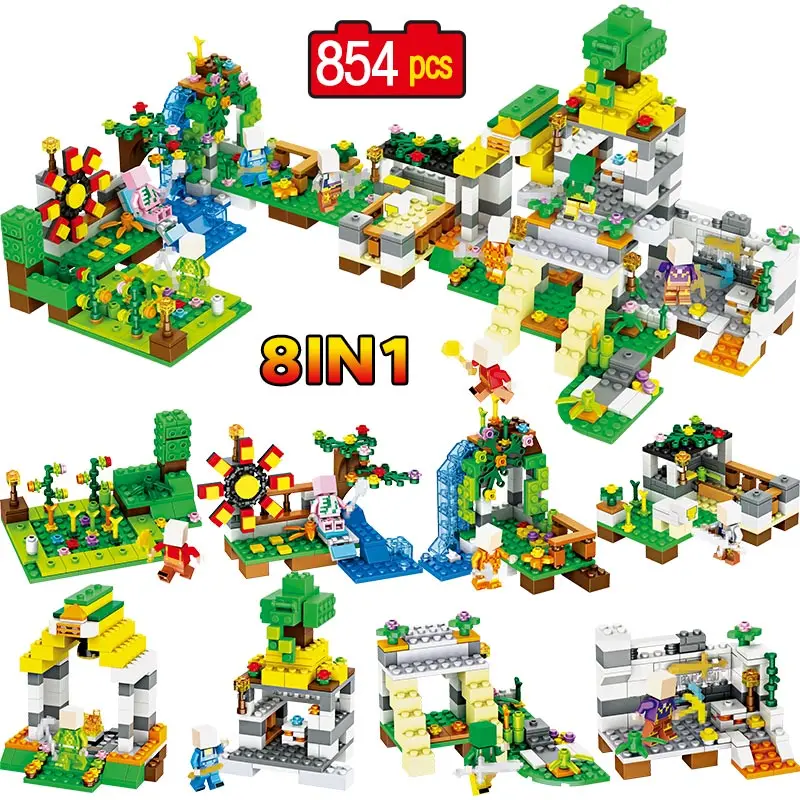 

854 PCS My World Building Blocks Legoed Minecrafted Farm Town waterfall Figures Bricks Educational Toys For Children 8 in 1