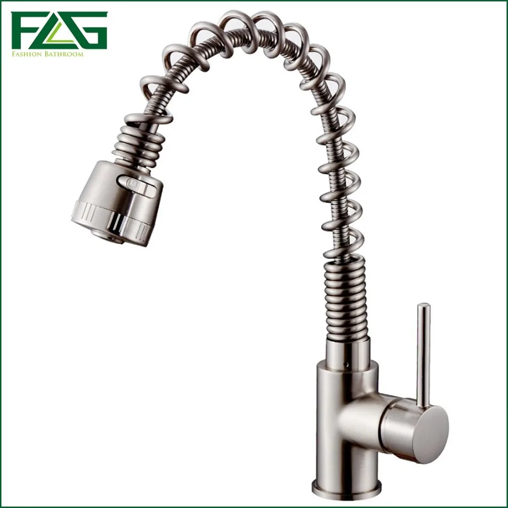FLG House Scenery Tap Good Quality Kitchen Faucet Brushed Nickel 360 Degree Rotating Kitchen Sink Mixer Pull Out Torneira C050N
