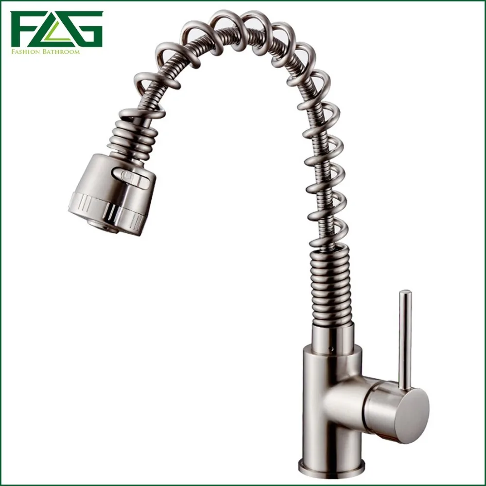 

FLG House Scenery Tap Good Quality Kitchen Faucet Brushed Nickel 360 Degree Rotating Kitchen Sink Mixer Pull Out Torneira C050N