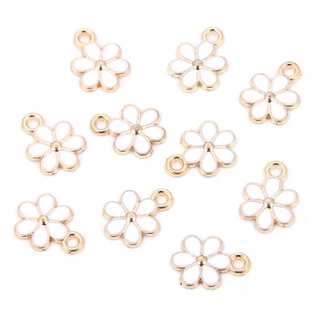 

10pcs White Enamel Flowers Charm Pendants Gold Color Alloy beads Jewelry Findings 11x15mm