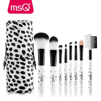 

MSQ Milky Mini 8pcs Travel Makeup Brushes Set Soft Synthetic Hair Natural Wood Handle With PU Leather Cylinder