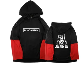 

2019 Fashion Women Hoodies Sweatshirts Blackpink Kpop Outwear Hip Hop Hooded Clothes Kpop Hoody Ladies Patchwork Tops Pullovers