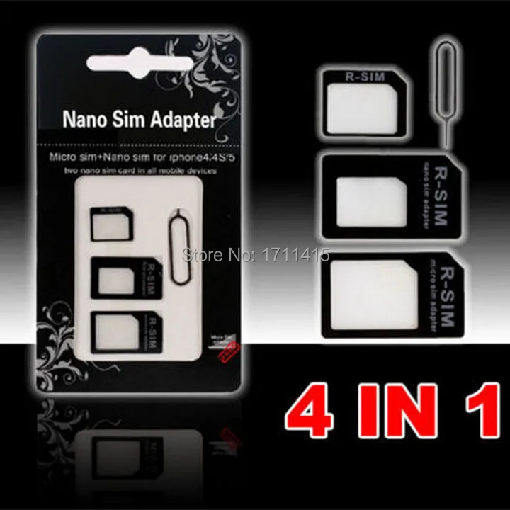 4 в 1 Nano SIM к адаптерам Micro/standard Card Adaptors для iPhone 5 4S 4 для iPhone5 с розничной упаковкой Eject SIM карта Pin