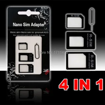 

4 in 1 Nano SIM to Micro/ Standard Card Adapter Adaptors for iPhone 5 4S 4 for iPhone5 with retail package Eject SIM Card Pin