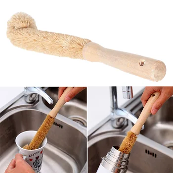 

coconut palm cup brush long handle bottle brush kitchen wash cup tweezers glass decontamination helper cleaning brush