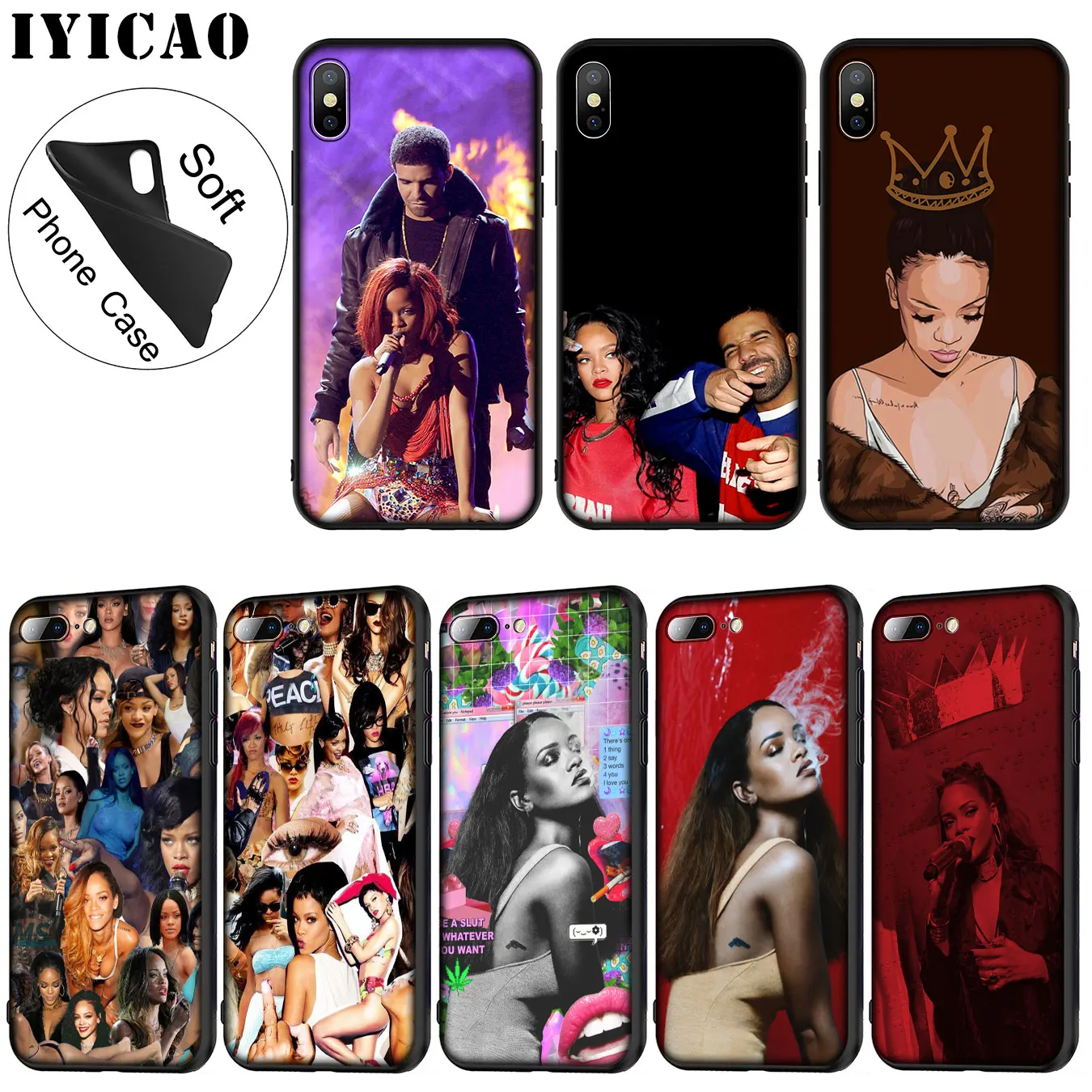 IYICAO Rihanna Мягкий силиконовый чехол для телефона iPhone XR X XS 11 Pro Max 6 6S 7 8 Plus 5 5S SE TPU