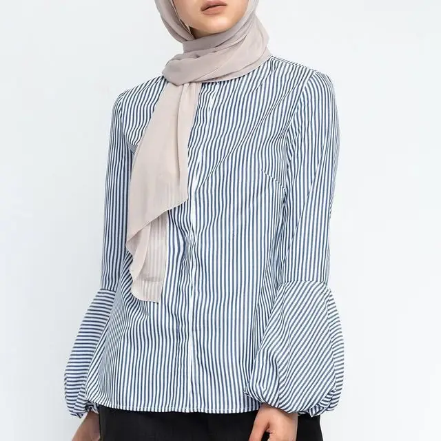 

Muslim Clothing Women Top Blouse Long Sleeve Striped Shirt Muslimah Islamic Turkish Turkey Saudi Arab Dubai Kaftan Caftan Tops
