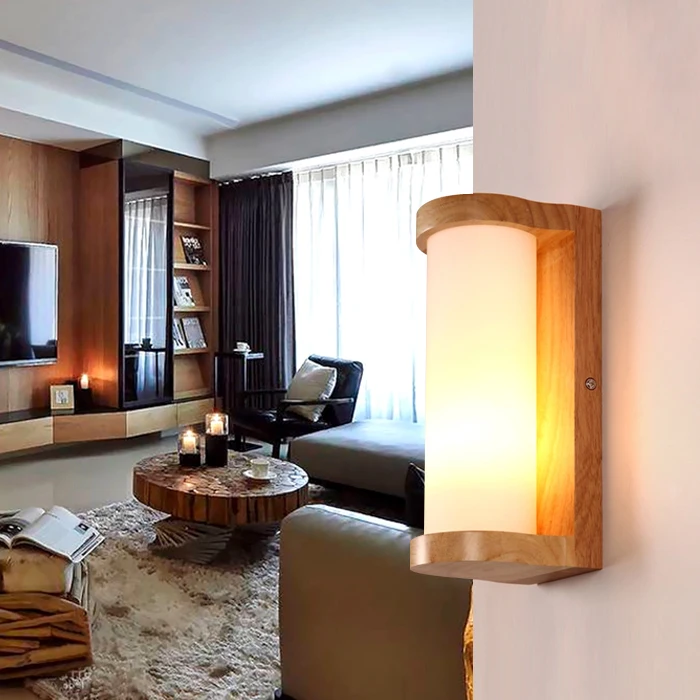 

American Country Wooden LED Wall Lamp Fixtures For Home Bedroom Wall Sconce Wandlamp Arandela Apliques Pared