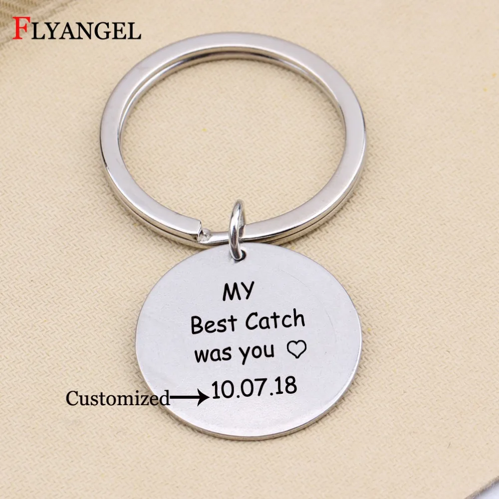 Брелок для ключей с выгравированной датой и надписью My Best Catch was you | Украшения