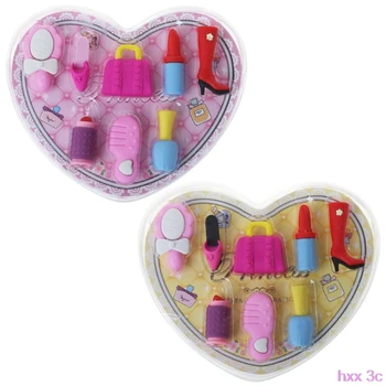 

8pcs/set Girl Cosmetics Pencil Eraser Heart Gift Box Stationery School Supplies