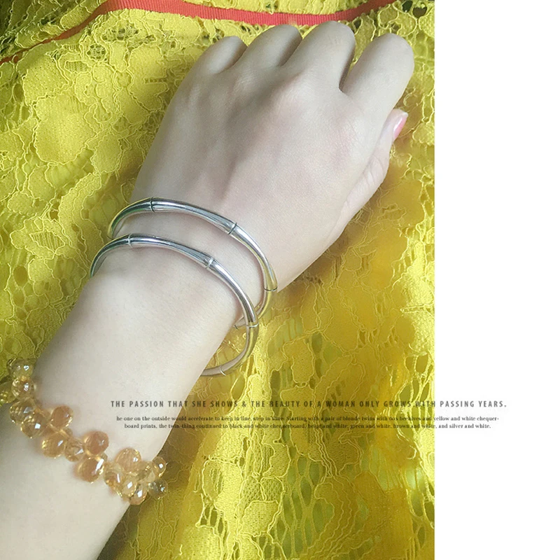 XIYANIKE New Arrival 925 Sterling Sliver High Quality Sliver Color Multi Segment Bamboo Open Adjustable Bracelets Bangle Women