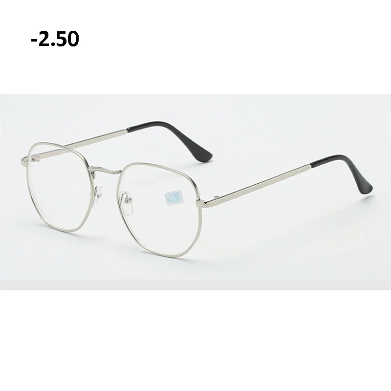 Готовые Очки для близорукости-1,00~-6,00 дальнозоркие близорукие маленькие квадратные очки для мужчин и женщин полигон - Цвет оправы: silver -2.50