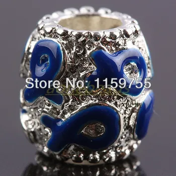 

80pcs Blue Enamel Ribbon ARDS AWARENESS Drum Barrel European Beads Fit Bracelet Chain