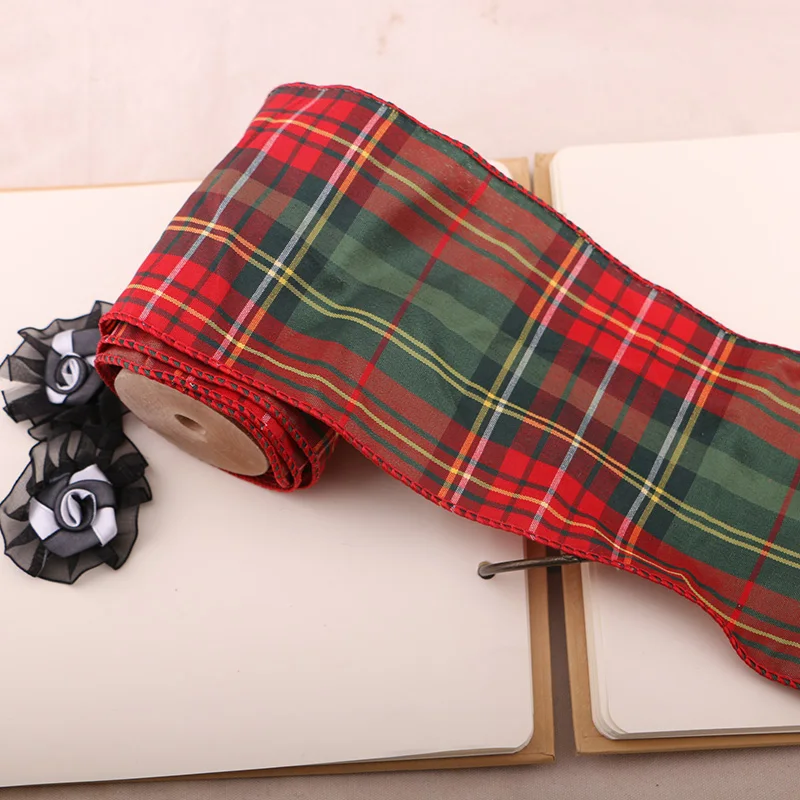 1 ярд 10 см корсажные края красная решетка печать корсажная лента банты Рождественский подарок декор ремесло