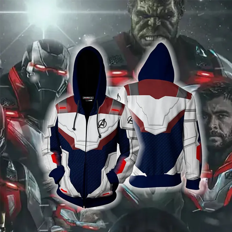 Coshome Avengers Endgame Quantum Realm 3D Print Hoodies Sweatshirt Jacket Superhero Men Coat Costumes Iron Man Cosplay Suit