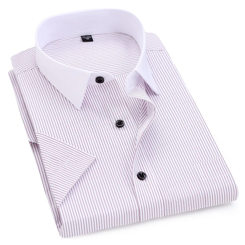 الرجال مخطط قميص 2019 الصيف الرجال عارضة قصيرة الأكمام بدوره إلى أسفل طوق اللباس قميص ذوي الياقات البيضاء تصميم 5XL 6XL 7XL 8XL