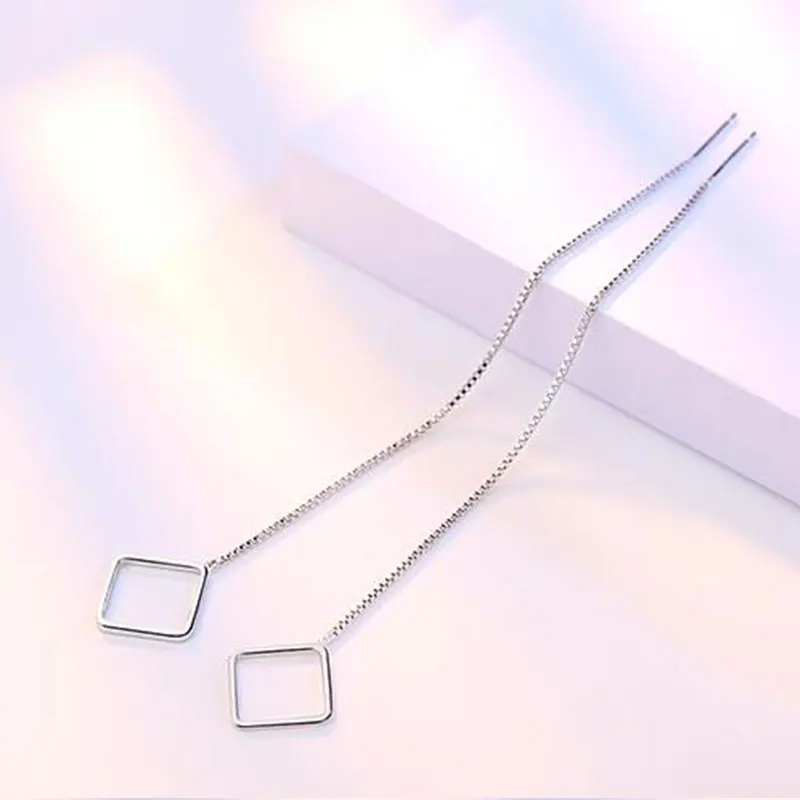 Anenjery, 925 серебряные серьги для женщин, минимализм, треугольные, круглые, квадратные, длинные, с кисточками, серьги, линия ушей, S-E456 - Окраска металла: square