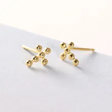 Gemei Настоящее серебро простой шарик крест серьги гвоздики для женщин серьги из стерлингового серебра 925 модные украшения подарок на день рождения