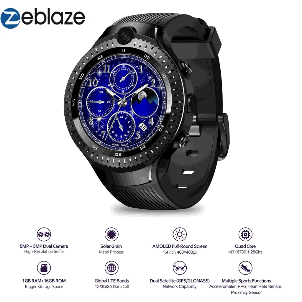 

Zeblaze THOR 4 Dual 4G GPS WiFi Android Smart Watch 1GB+16GB 5MP Camera Fitness Z30422