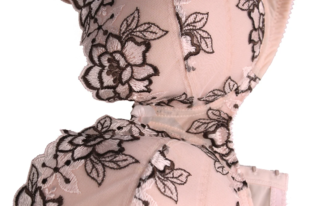 Розовый бюстгальтер с вышивкой для женщин Soutien Gorge бюстгальтер Мягкий комфортный бюстгальтер C D DD 38 40 42