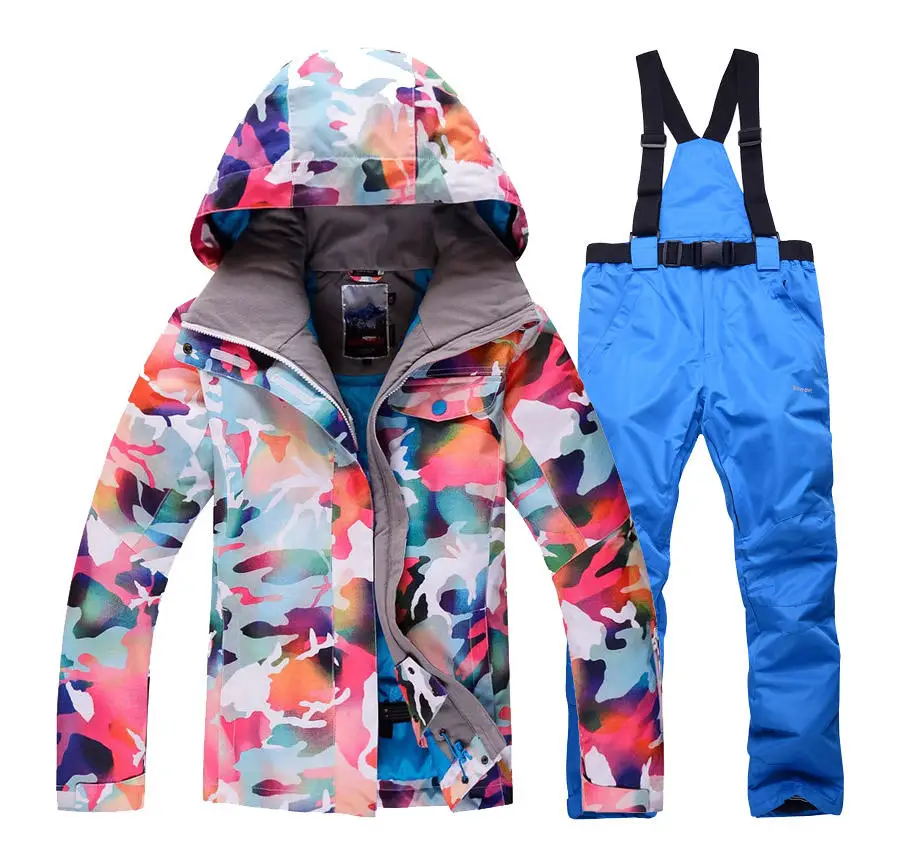 Высокое качество, лыжный костюм, костюм, жилет, лыжная куртка+ лыжные штаны, одежда, ветрозащитная, водонепроницаемая, женская зимняя теплая куртка - Цвет: T3