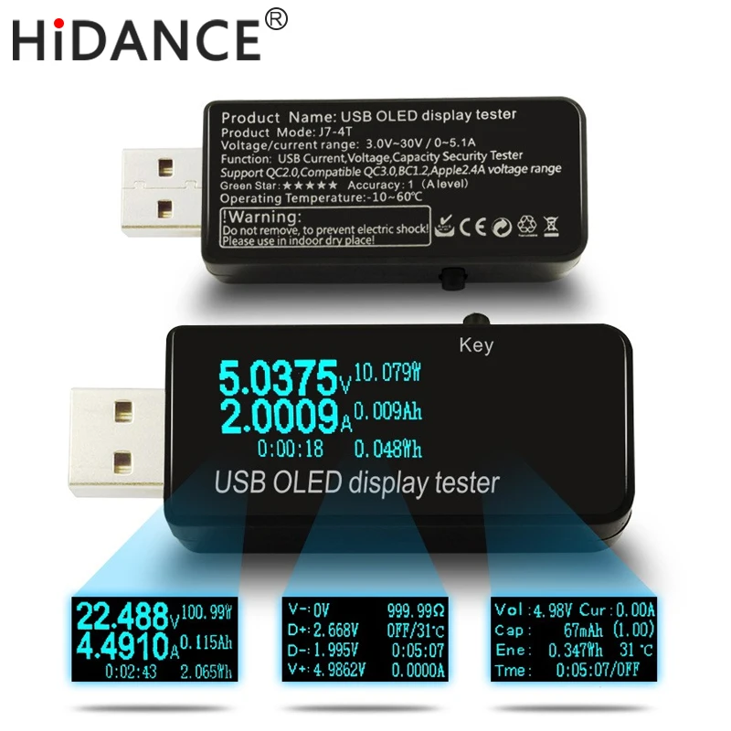 OLED 128x64 USB Tester DC voltmeter current voltage Meters Power Bank