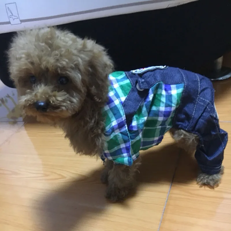 Pet комбинезоны для собак Одежда Весна и лето маленькая собака рубашка в клетку с джинсовым комбинезоном джинсы для щенков одежда для таксы пуделя