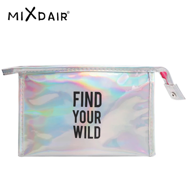

MIXDAIR Cosmetic Bag Make Up laser Silver Ladies Fashion Zipper Travel Makeup Bag Large Storage Travel Bag Tools