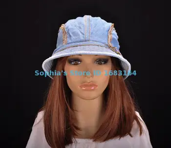 

M196 Blue Cute Stripes Cotton Sun Hat Brim Cap Bucket Summer Women's NWT