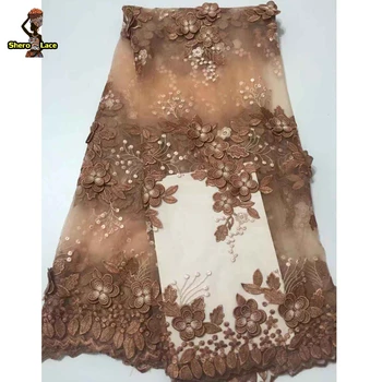 

Brown Color Tulle French Lace Beautiful Nigerian Lace Fabric 2019 For Wedding