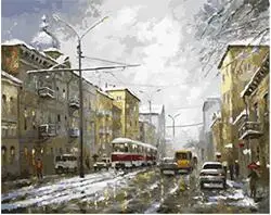 MaHuaf-W269 Russia winter street painting paint by numbers DIY Hand-painted canvas oil paintings for home decor 