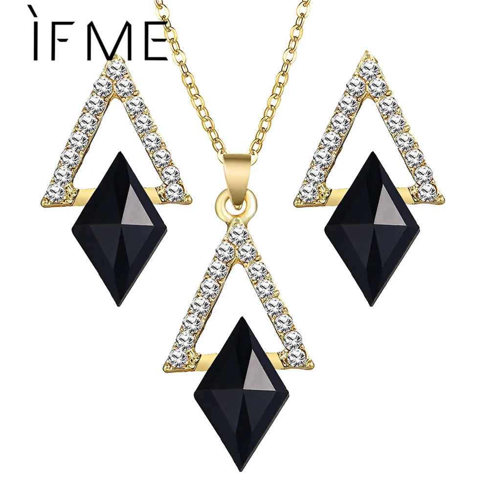 IF ME Trendy Geometric Crystal Jewelry Sets For Women Charms Triangle