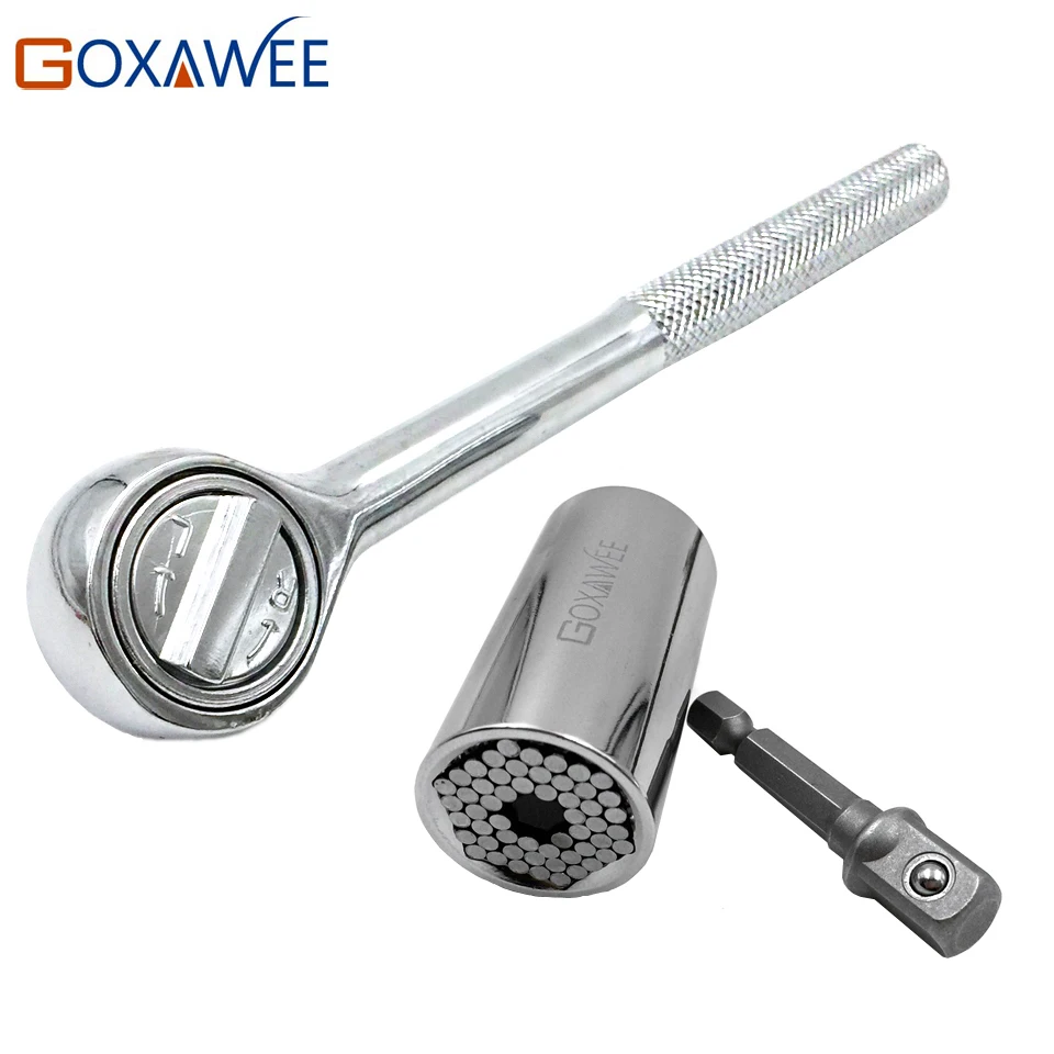 GOXAWEE 3Pcs Grip Multi function Ratchet Universal Socket 7 19mm Power
