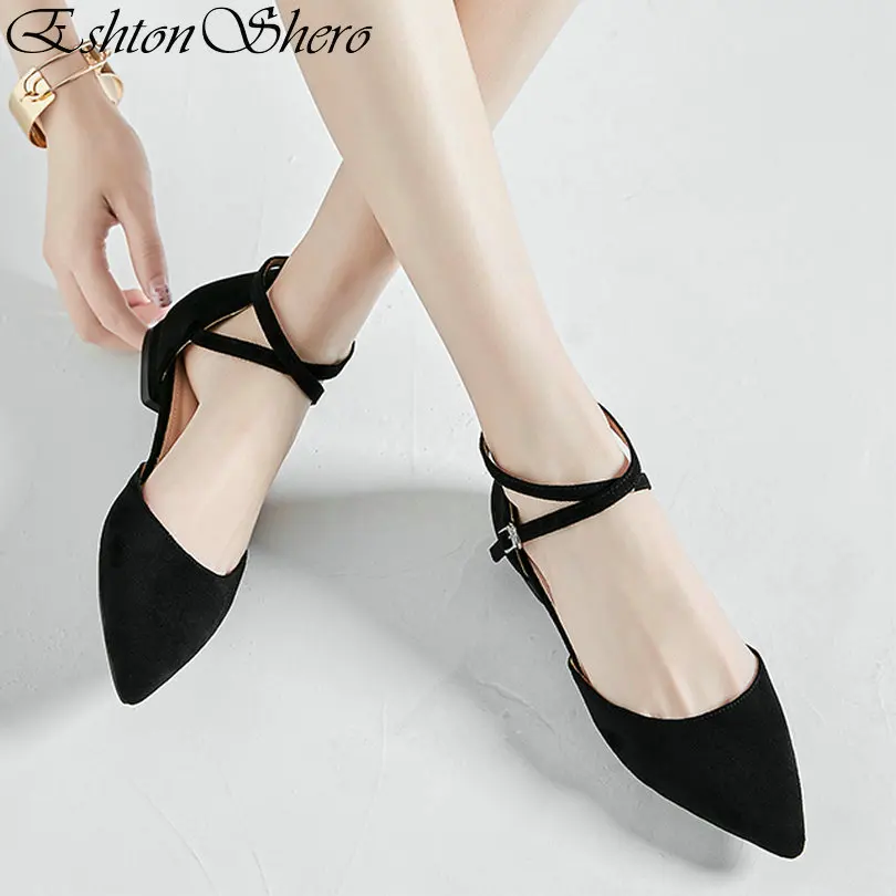 

EshtonShero Women's Pumps Shoes Woman Platform Flock Low Heels Round Toe Black Ankle Strap Pink Ladies Wedding Shoes Size 3-12