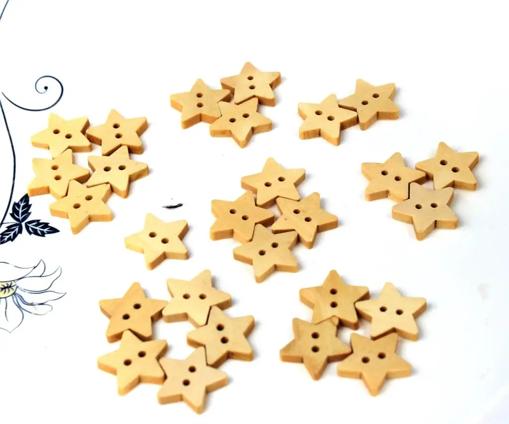 400pcsStarWoodenButtonswoodornament18mmforscrapbookdecorStar