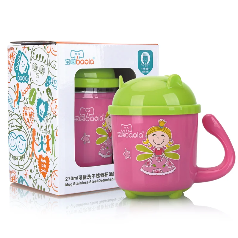 Kawaii Removable Stainless Steel Drinking Cup For Kids Children Heat Insulation Mup With Lib Lion Princess Superman Designs (4)