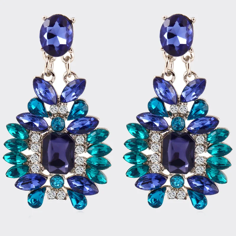 

URORU 2019 Ethnic Style Blue Drop Earrings Fashion Crystal Rhinestone Earrings for Women Trendy Jewelry Party Gift Wholesale