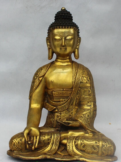 

shitou 002445 Tibet Bronze Gilt Sakyamuni Buddha 8 Auspicious Symbol Buddha Robe Seat Statue